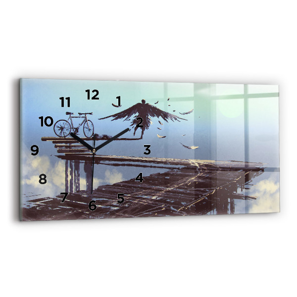 Ceas orizontale de perete din sticlă Bicicletă Angel
