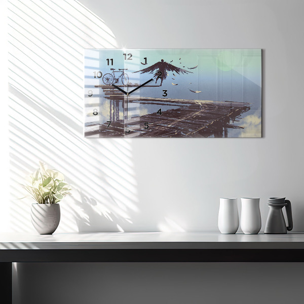 Ceas orizontale de perete din sticlă Bicicletă Angel