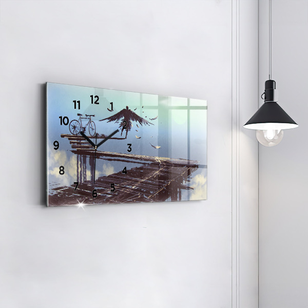 Ceas orizontale de perete din sticlă Bicicletă Angel