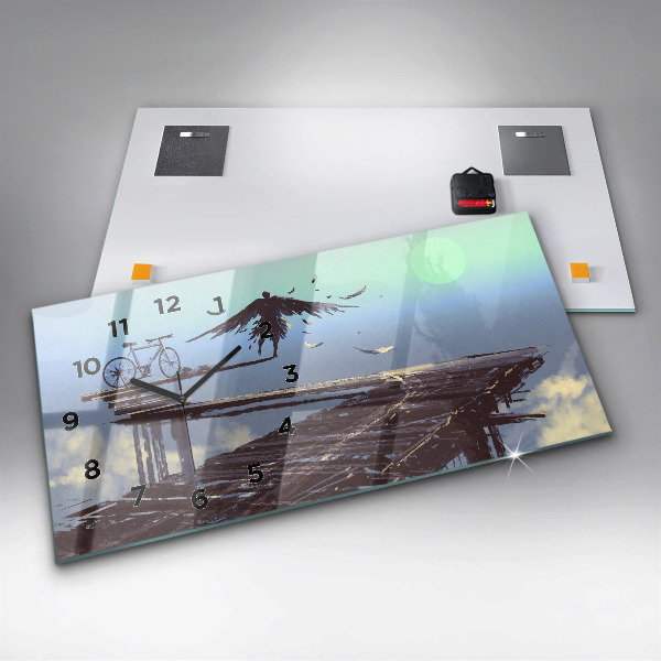 Ceas orizontale de perete din sticlă Bicicletă Angel