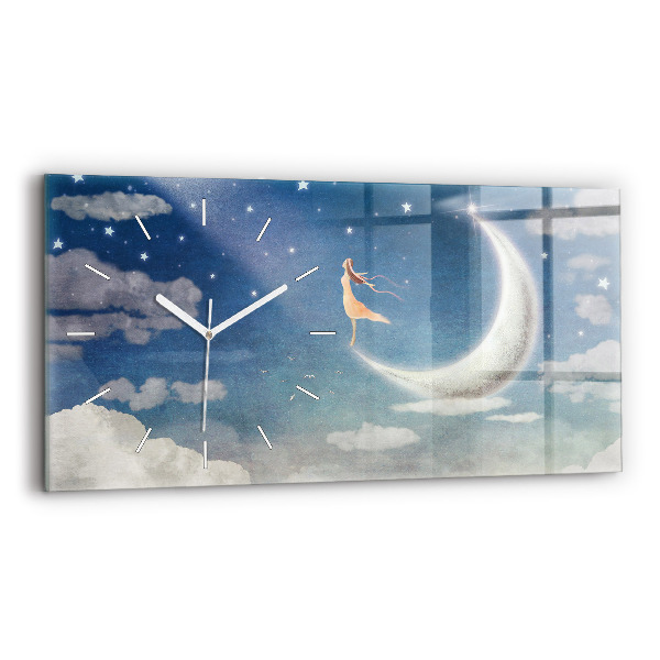 Ceas orizontale de perete din sticlă Fata pe luna