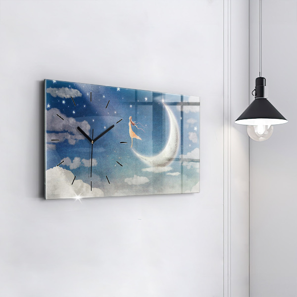 Ceas orizontale de perete din sticlă Fata pe luna