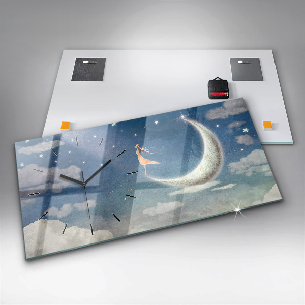Ceas orizontale de perete din sticlă Fata pe luna
