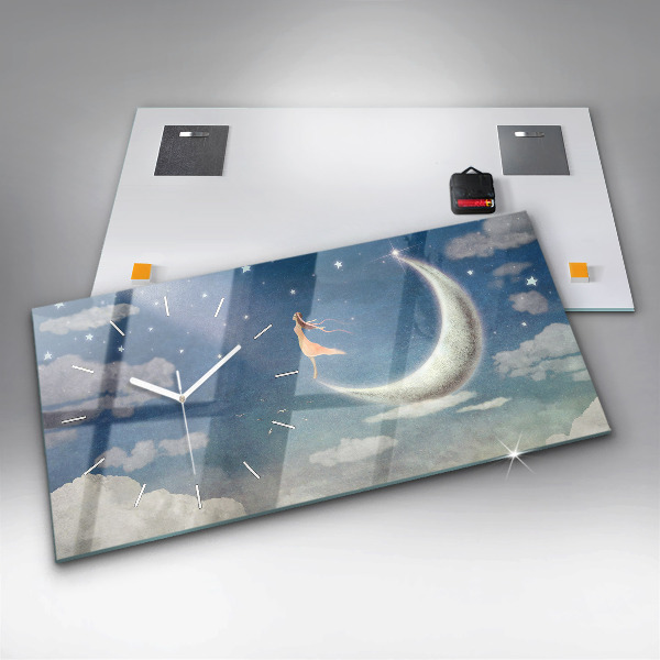 Ceas orizontale de perete din sticlă Fata pe luna