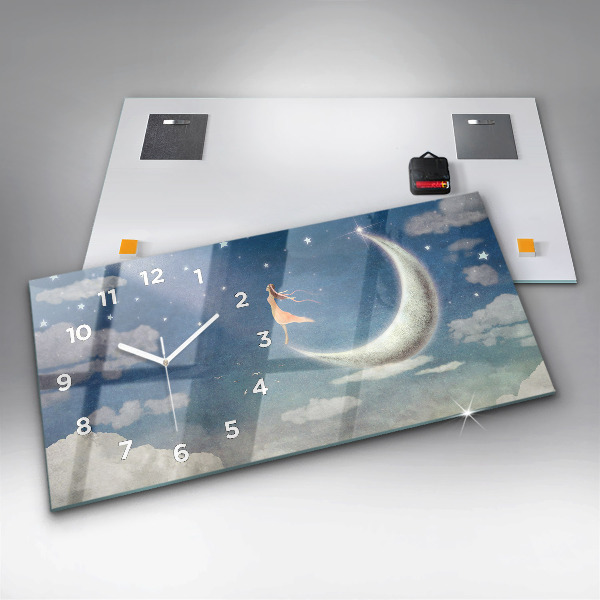 Ceas orizontale de perete din sticlă Fata pe luna