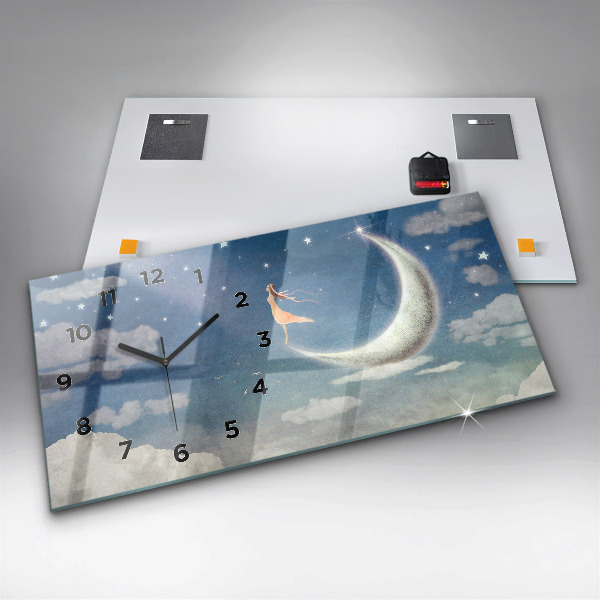 Ceas orizontale de perete din sticlă Fata pe luna