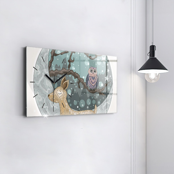 Ceas orizontale de perete din sticlă Animale nocturne Luna