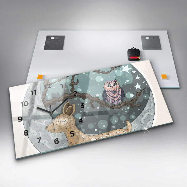 Ceas orizontale de perete din sticlă Animale nocturne Luna