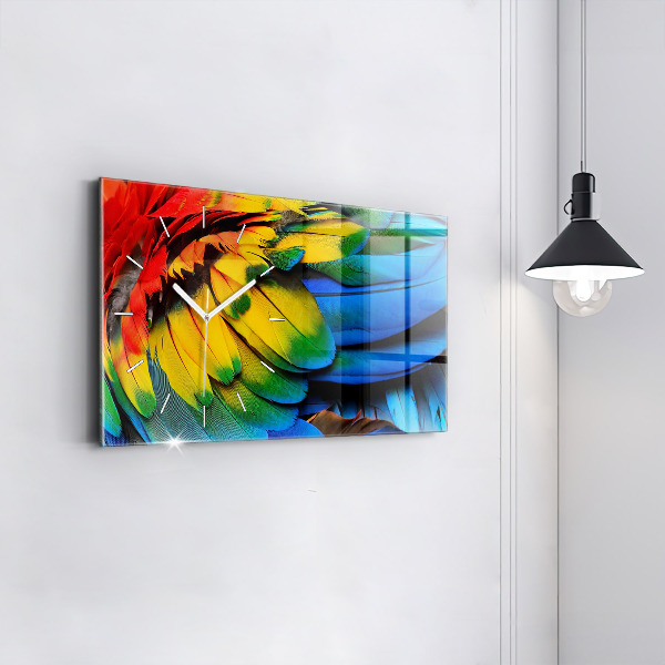 Ceas orizontale de perete din sticlă Aripi colorate de pasăre Macaw