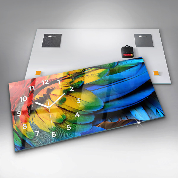 Ceas orizontale de perete din sticlă Aripi colorate de pasăre Macaw