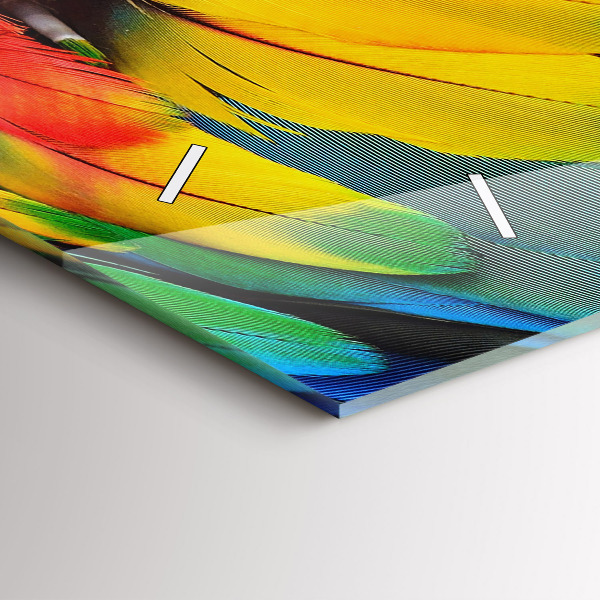 Ceas orizontale de perete din sticlă Aripi colorate de pasăre Macaw