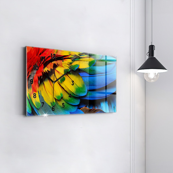 Ceas orizontale de perete din sticlă Aripi colorate de pasăre Macaw