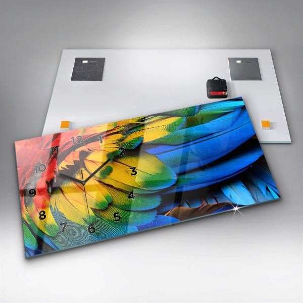 Ceas orizontale de perete din sticlă Aripi colorate de pasăre Macaw