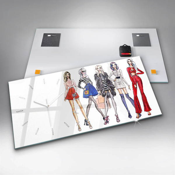 Ceas orizontale de perete din sticlă Fete la modă