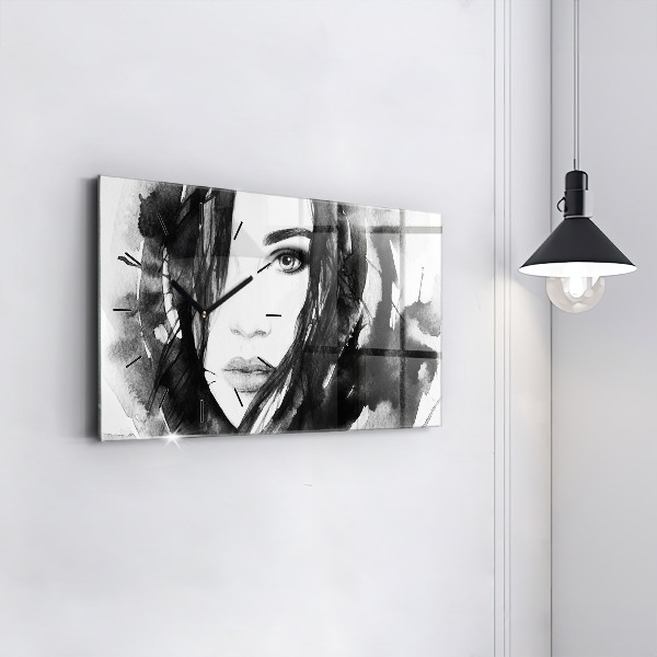 Ceas orizontale de perete din sticlă Portret femeie acuarelă