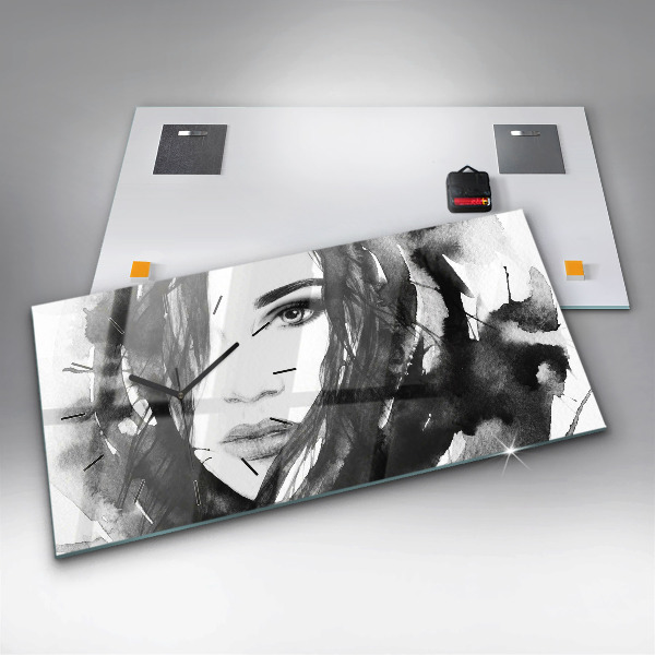 Ceas orizontale de perete din sticlă Portret femeie acuarelă