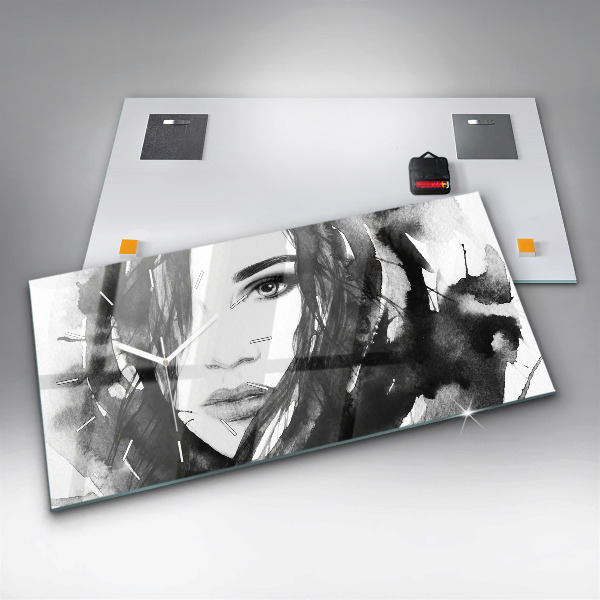 Ceas orizontale de perete din sticlă Portret femeie acuarelă