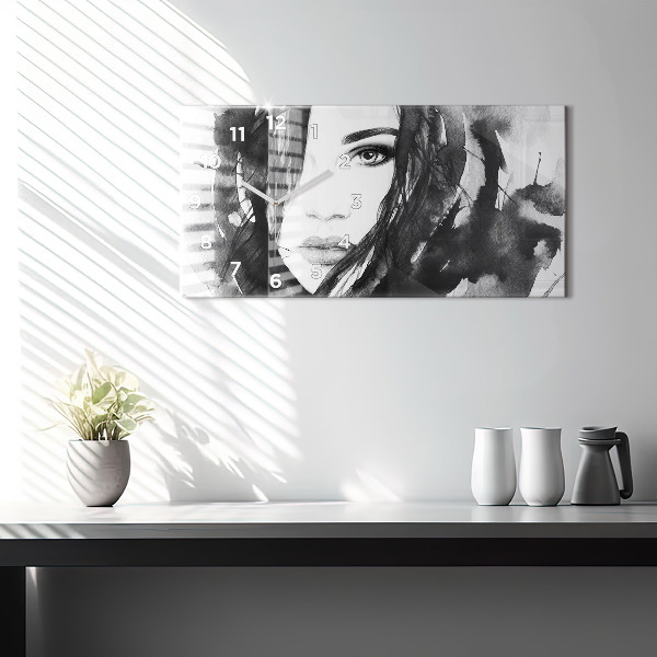 Ceas orizontale de perete din sticlă Portret femeie acuarelă
