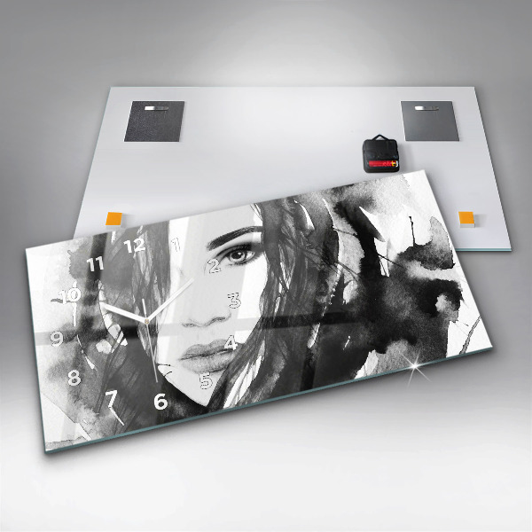 Ceas orizontale de perete din sticlă Portret femeie acuarelă