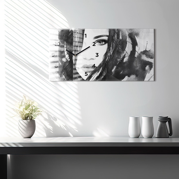 Ceas orizontale de perete din sticlă Portret femeie acuarelă