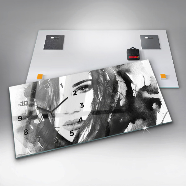 Ceas orizontale de perete din sticlă Portret femeie acuarelă