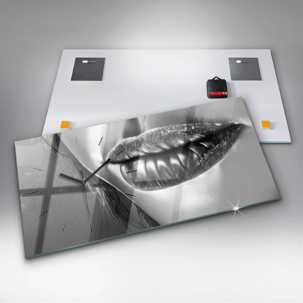 Ceas orizontale de perete din sticlă Gura de femeie