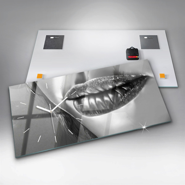 Ceas orizontale de perete din sticlă Gura de femeie