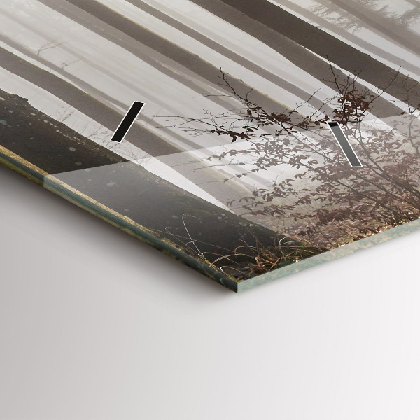 Ceas orizontale de perete din sticlă Pădure în ceață