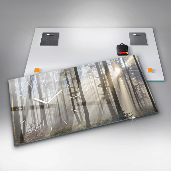 Ceas orizontale de perete din sticlă Pădure în ceață