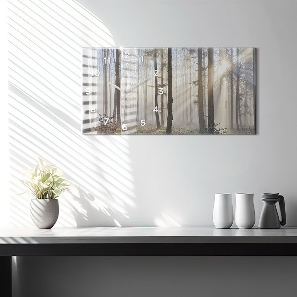 Ceas orizontale de perete din sticlă Pădure în ceață