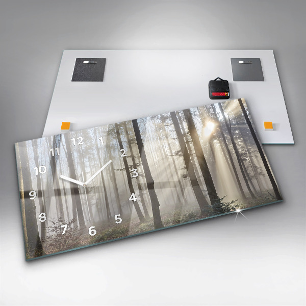 Ceas orizontale de perete din sticlă Pădure în ceață