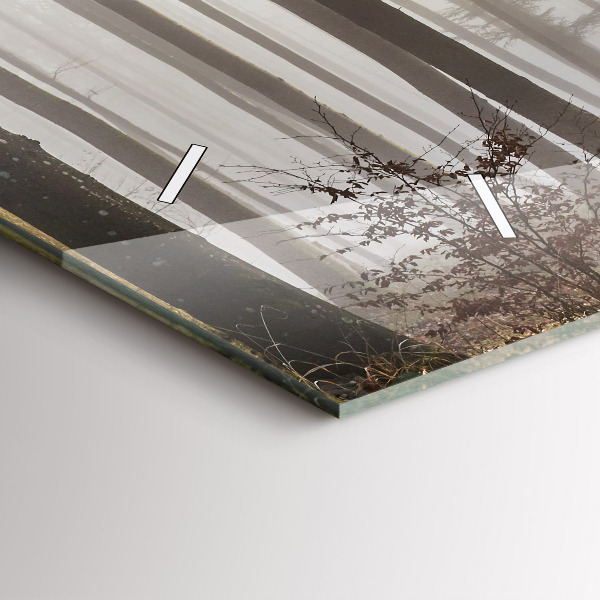 Ceas orizontale de perete din sticlă Pădure în ceață