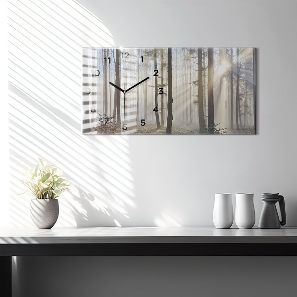 Ceas orizontale de perete din sticlă Pădure în ceață