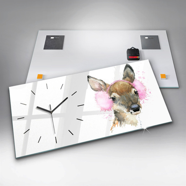 Ceas orizontale de perete din sticlă Cerbul de pădure