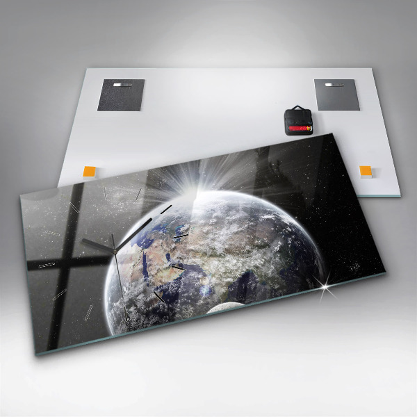 Ceas orizontale de perete din sticlă Pământ Lună Soare