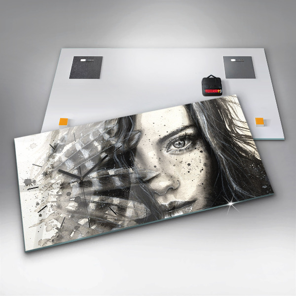 Ceas orizontale de perete din sticlă Portret pictat