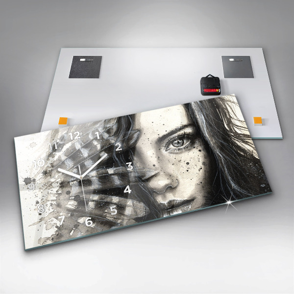 Ceas orizontale de perete din sticlă Portret pictat