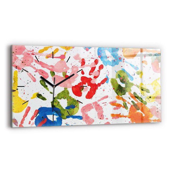 Ceas orizontale de perete din sticlă Amprentele mâinilor copiilor