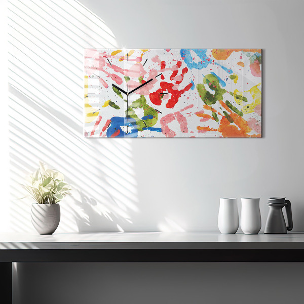 Ceas orizontale de perete din sticlă Amprentele mâinilor copiilor