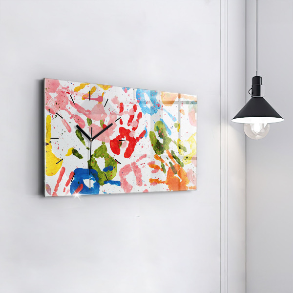 Ceas orizontale de perete din sticlă Amprentele mâinilor copiilor