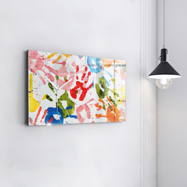 Ceas orizontale de perete din sticlă Amprentele mâinilor copiilor