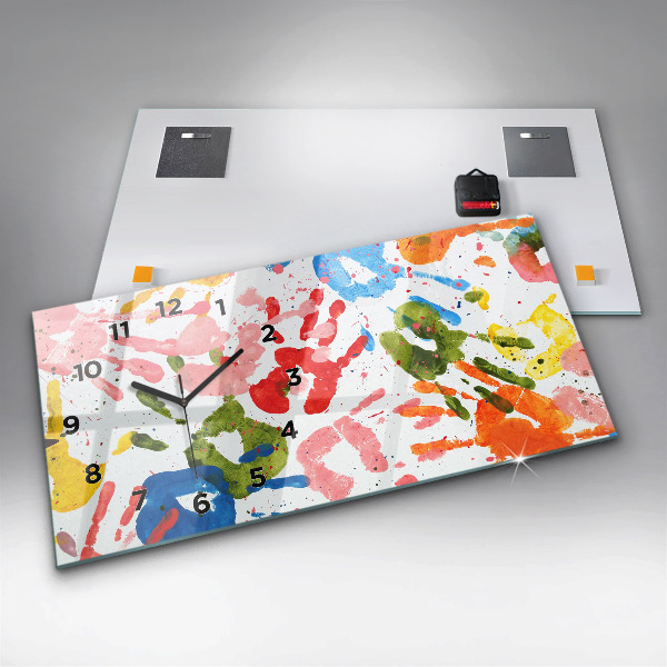 Ceas orizontale de perete din sticlă Amprentele mâinilor copiilor