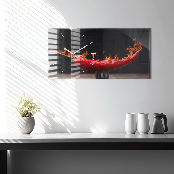 Ceas orizontale de perete din sticlă Ardei pepperoni