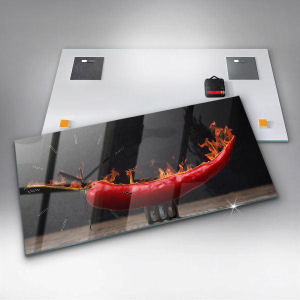 Ceas orizontale de perete din sticlă Ardei pepperoni