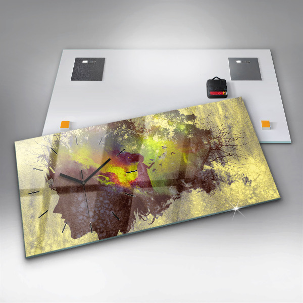 Ceas orizontale de perete din sticlă Femeie în pădure