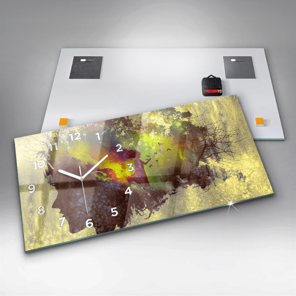 Ceas orizontale de perete din sticlă Femeie în pădure