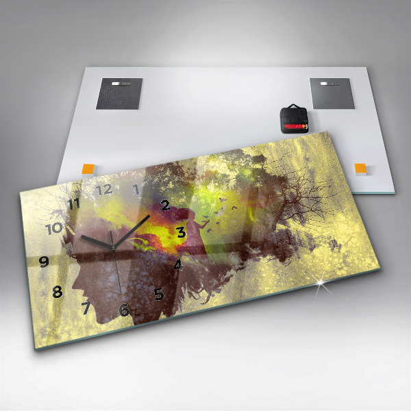 Ceas orizontale de perete din sticlă Femeie în pădure