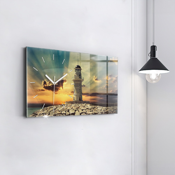 Ceas orizontale de perete din sticlă Far pe mare