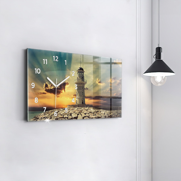 Ceas orizontale de perete din sticlă Far pe mare