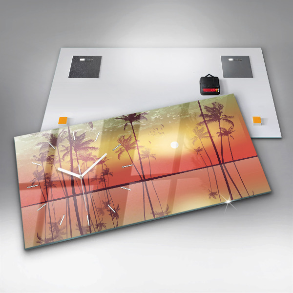 Ceas orizontale de perete din sticlă Palmieri tropicali